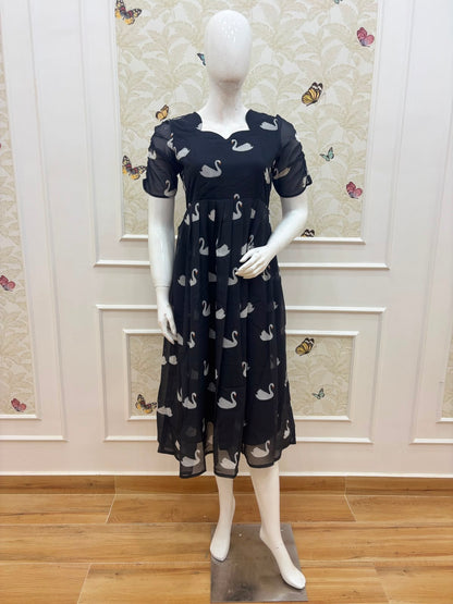 Black Swan Printed Georgette Non Feeding Maxi