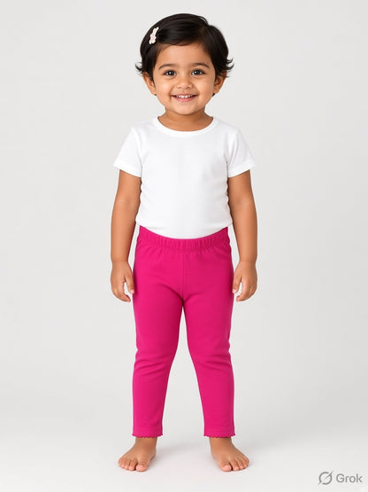 Solid Pink Color Legging With Picoding