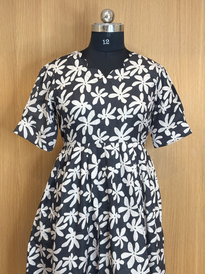Black Floral Printed Blended Cotton Non Feeding Maxi