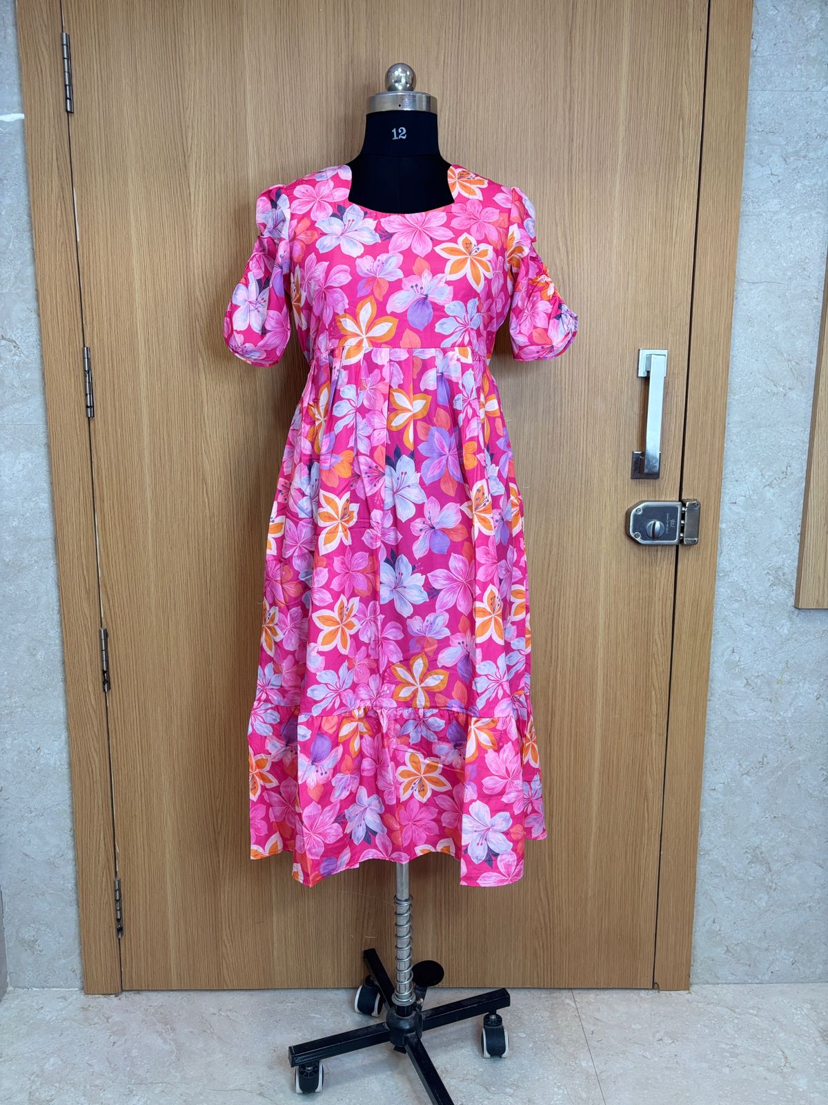 Pink Bloom Floral Printed Blended Cotton Non Feeding Maxi