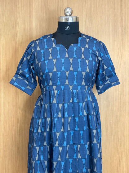 Navy Blue Pattern Printed Blended Cotton Non Feeding Maxi