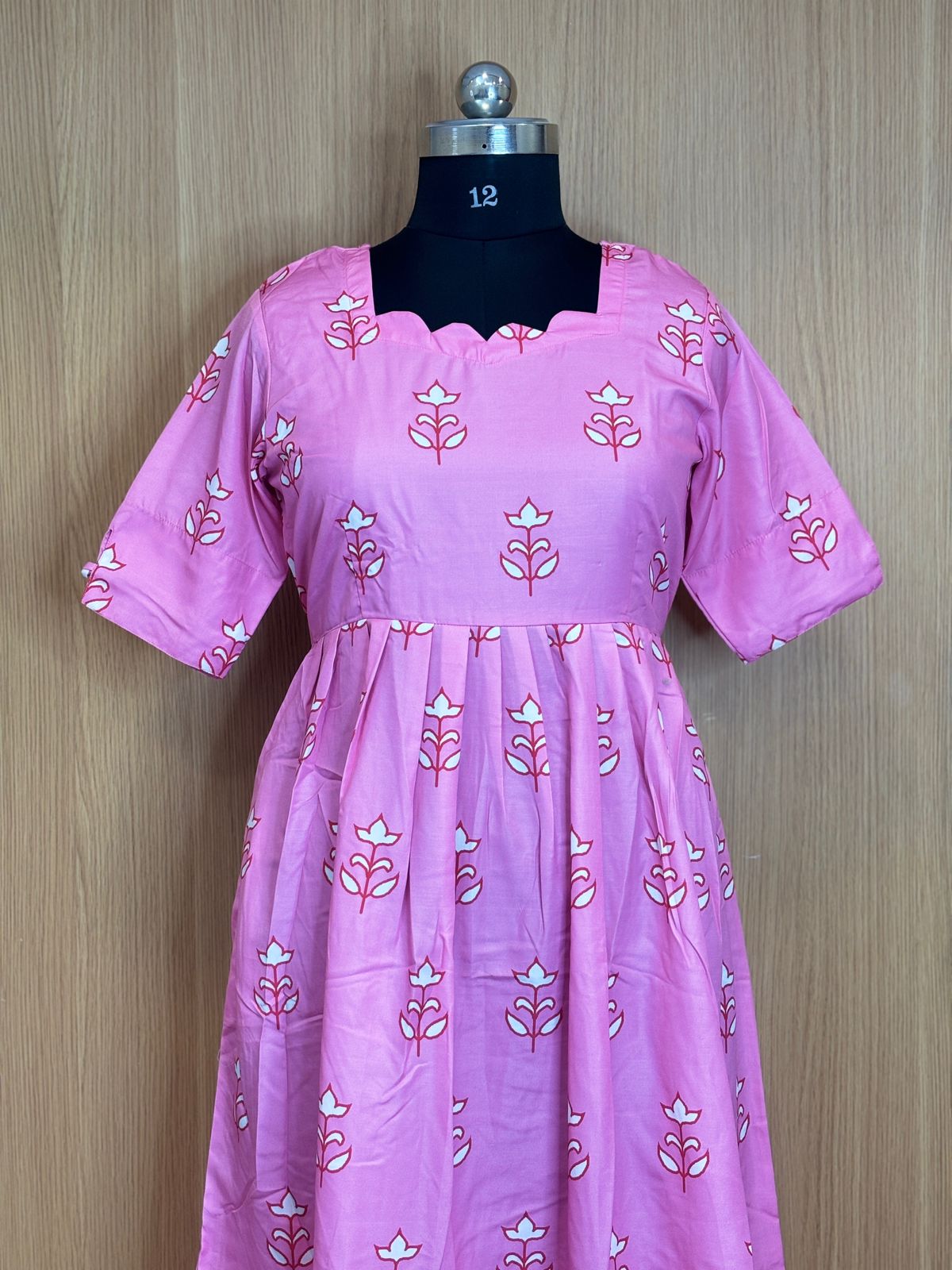 Pink Floral Printed Blended Cotton Non Feeding Maxi