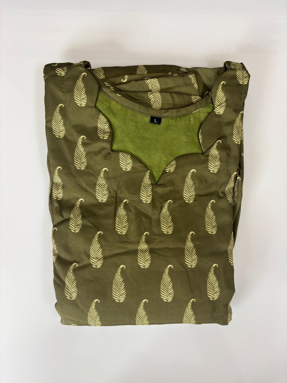 Olive Green Paisley Printed Blended Cotton Non Feeding Maxi