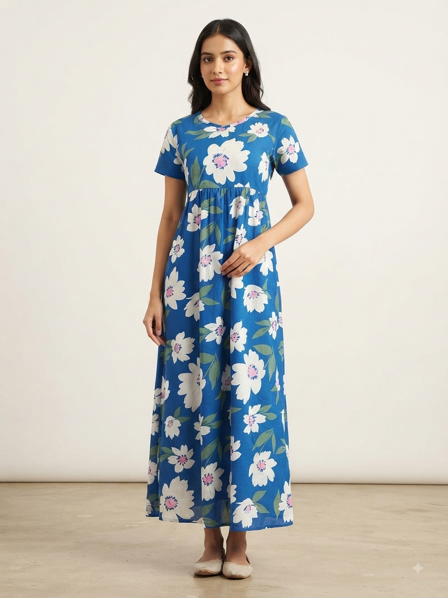 Royal Blue Daisy Floral Lounge Frock