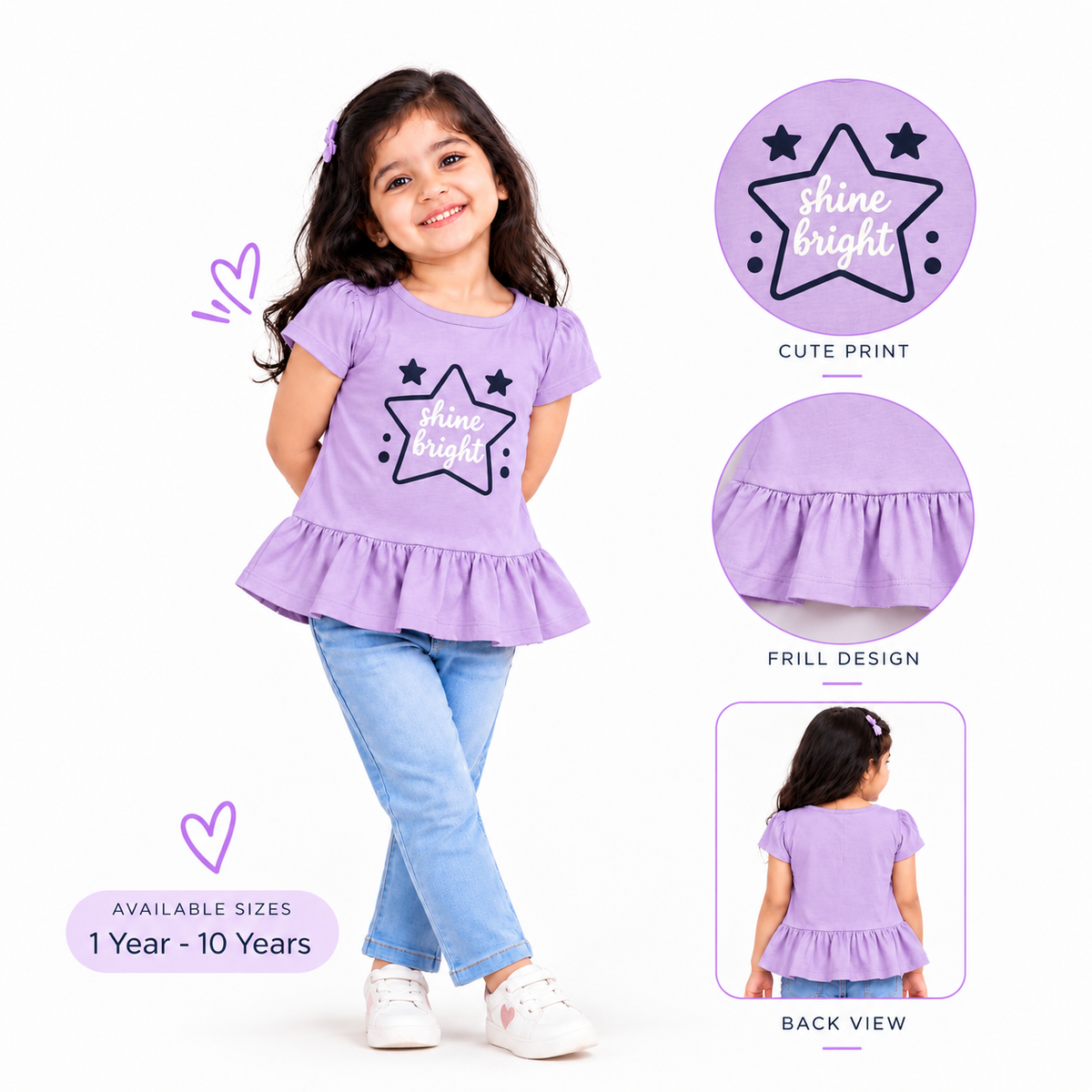 Lavender Shine Bright Print Girls Top and Bottom