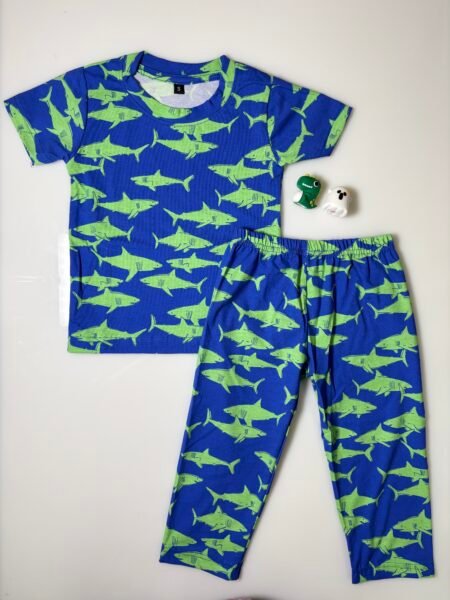 Navy Blue Fish Printed Kids Coords