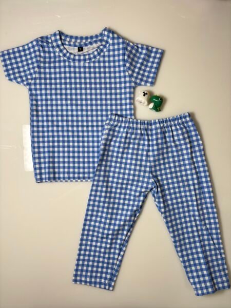 Dark Blue Checked Printed Kids Coords