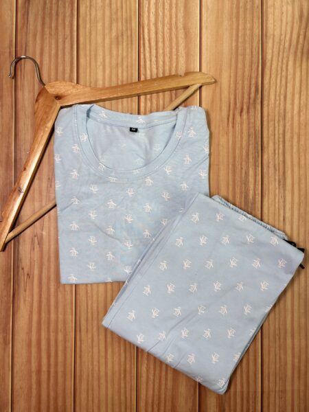 Gray Penguin Printed With Straipes Coords Lounge Set