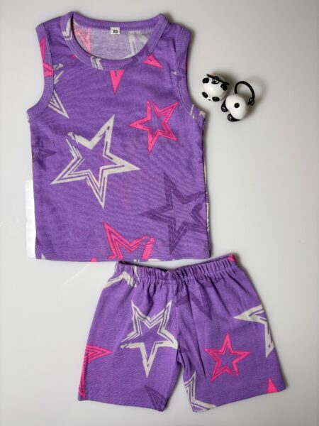 Purple Star Printed Kids Sleeveless Coords