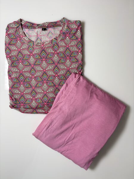 Pink and Triangle Shape Printed Feeding Top and Plain Palazzo Set