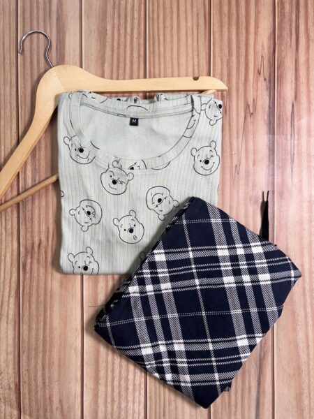 Melange Printed  With Navy and White Lines Straipes Contrast Lounge Set