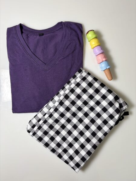 Purple and Gingham Style Contrast Lounge Set
