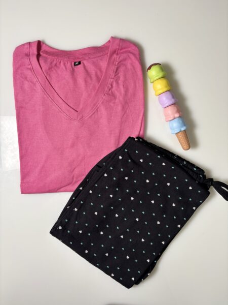 Light Pink and Dots Printed Contrast Lounge Set