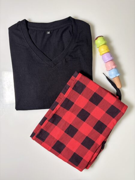 Black and Gingham Style Contrast Lounge Set