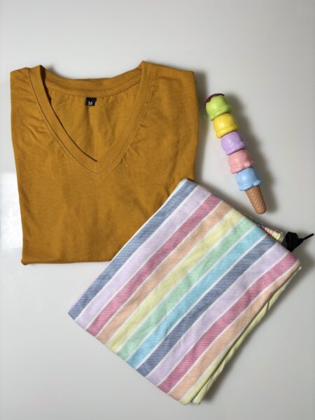 Mustard and Multicolor Straipes Contrast Lounge Set