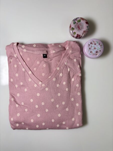 Baby Pink Dots Printed V-Neck Lounge Frock