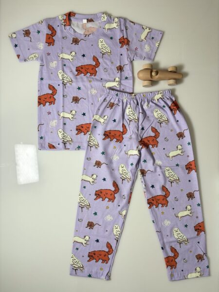 Orchid and Animals Printed T-Shirt and Pant Co-ords