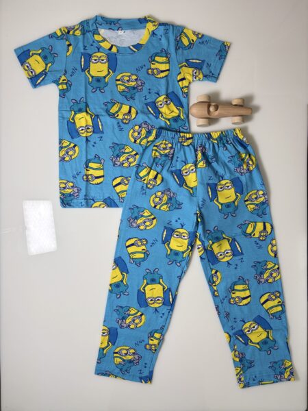 Sky Blue and Toys Printed T-Shirt and Pant Co-ords