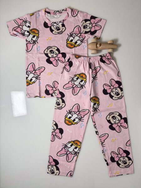 Baby Pink and Micky Mouse Printed T-Shirt and Pant Co-ords