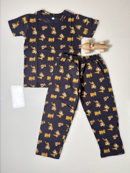 Navy Blue and Tigers Printed T-Shirt and Pant Co-ords