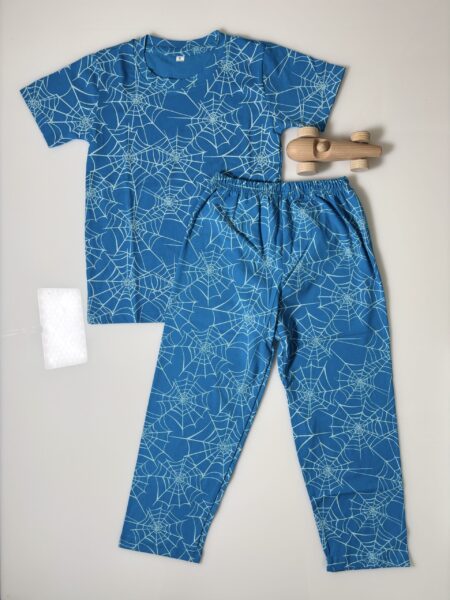 Blue and Spider Style Printed T-Shirt and Pant Co-ords