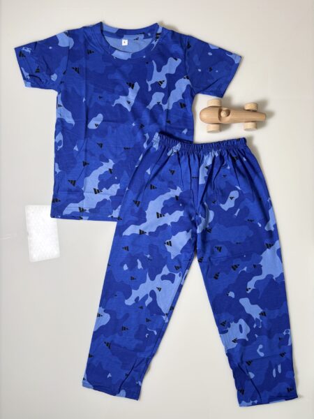 Multi Blue's and Squares Printed T-Shirt and Pant Co-ords
