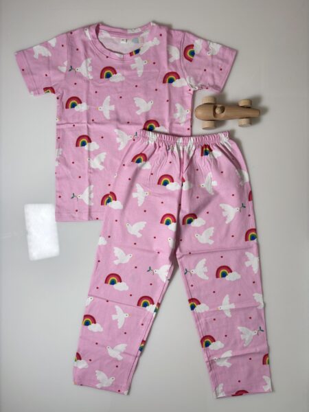 Baby Pink and Rainbows  Printed T-Shirt and Pant Co-ords