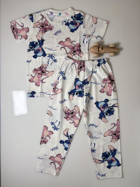 Half White and Anime Animals Printed T-Shirt and Pant Co-ords