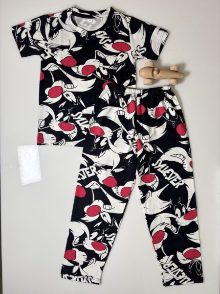 Black and White Tommy Style Printed T-Shirt and Pant Co-ords