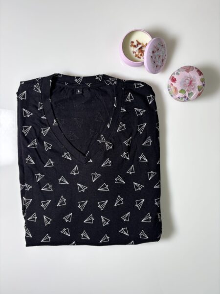 Black Squares Printed Knitted Cotton V-Neck Lounge Frock