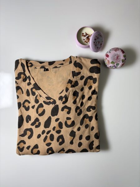 Mid Orange Cheetah Pattern Printed Knitted Cotton V-Neck Lounge Frock