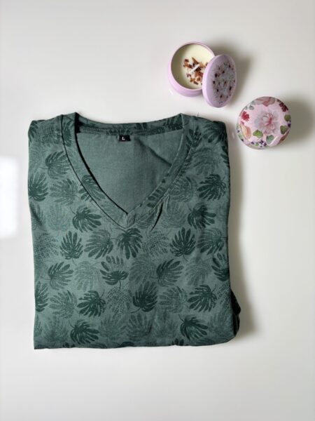 Hunter Green Leaf Printed V-Neck Lounge Frock