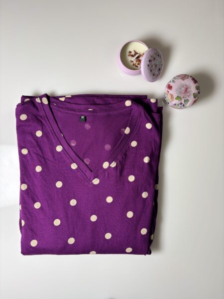 Lavender Dots Printed Knitted Cotton V-Neck Lounge Frock