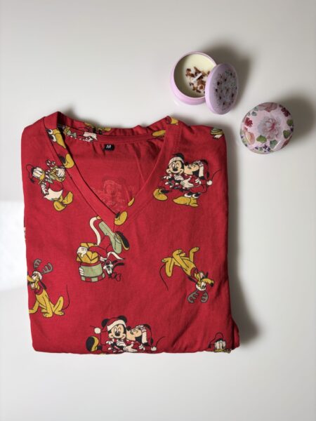 Red Cartoon Animie's Printed Knitted Cotton V-Neck Lounge Frock