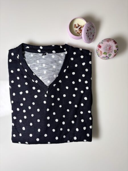 Charcoal Melange Dots Printed Knitted Cotton V-Neck Lounge Frock