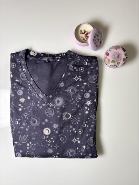 Gray Ethnic Motifs Printed Knitted Cotton V-Neck Lounge Frock