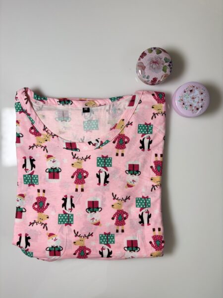 Baby Pink Christmas Style Printed Feeding Maxi and Short Sleeve