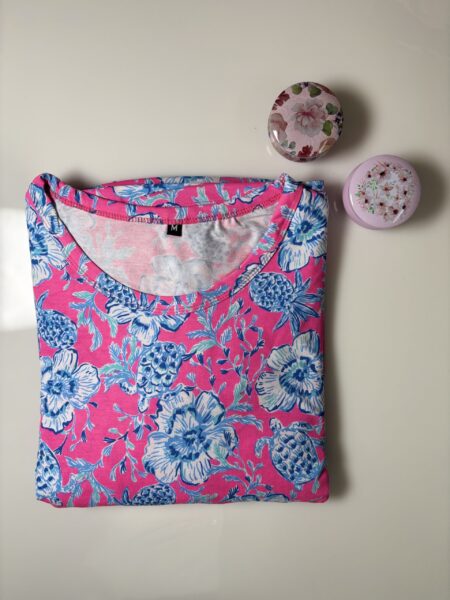 Pink and Blue Floral Printed Feeding Maxi and Short Sleeve
