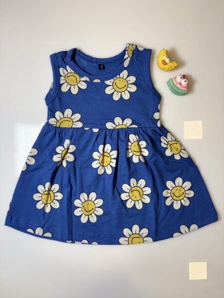 Navy Blue Floral Printed Kids Frock