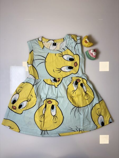 Green Ducks Printed Kids Frock