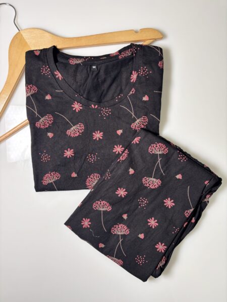 Charcoal Melange Ethnic Motifs Printed T-Shirt and Pant Coords Set