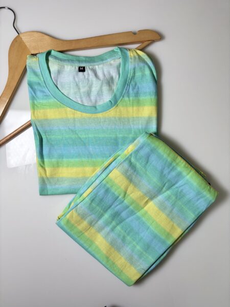 Green Rainbow Pattern Printed T-Shirt and Pant Coords Set