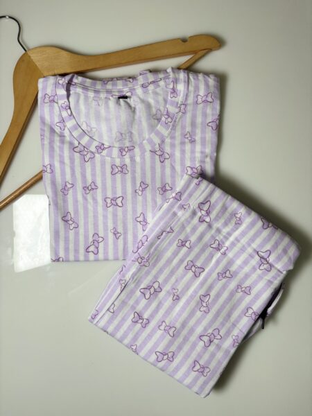 Purple Stripes Printed T-Shirt and Pant Coords Set