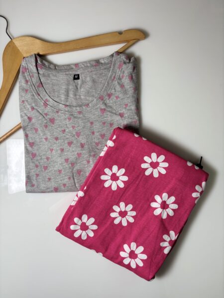 Gray Hearts Printed T-Shirt and Red Contrast Pant Set