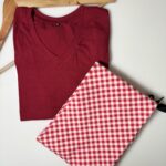 Maroon Solid T-shirt with Gingham Pattern Printed Pant Set - 2XL