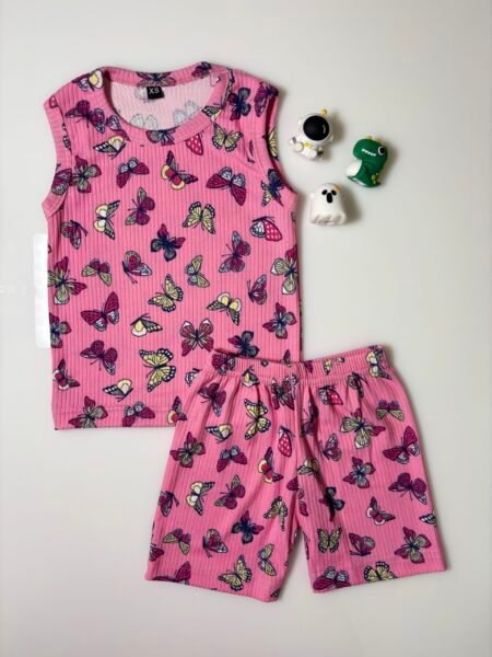 Pink Butterflies Printed Sleeveless Kids Co-ords