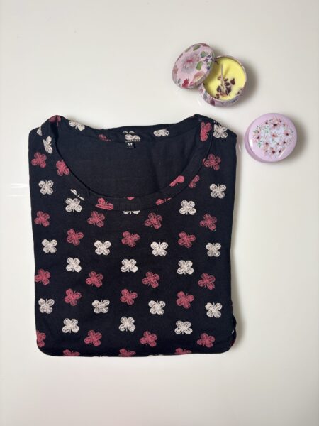 Black and Floral Printed Short Sleeve Feeding Maxi