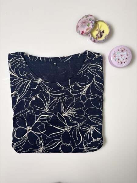 Navy and Floral Feather Printed Short Sleeve Feeding Maxi