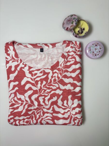 Red and Leaves Printed Short Sleeve Feeding Maxi