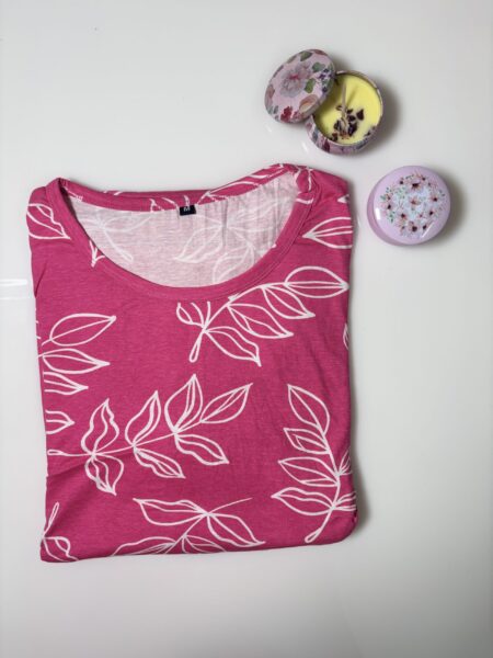 Light Pink and Leaves Printed Short Sleeve Feeding Maxi
